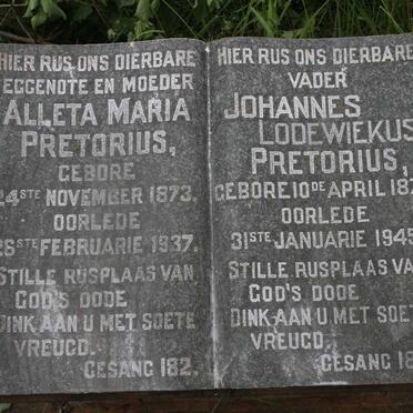 PRETORIUS Johannes Lodewiekus 1871-1945 & Alleta Maria 1873-1937