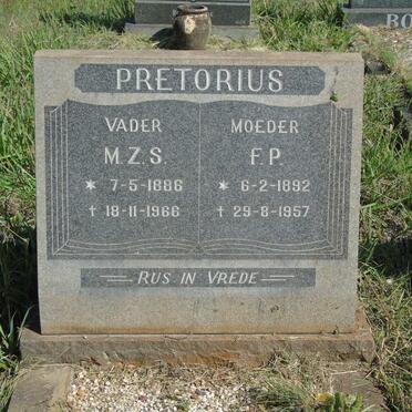PRETORIUS M.Z.S. 1886-1966 & F.P. 1892-1957