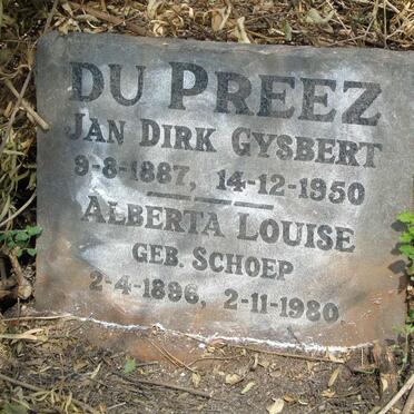 PREEZ Jan Dirk Gysbert, du 1887-1950 & Alberta Louise SCHOEP 1896-1980