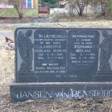 RENSBURG Lambertus Nicolaas Rudolph, Jansen van 1833-1952 & Maria Magdalena 1898-1985 :: RENSBURG Stephanus Nicolaas, Jansen van 1942-1969