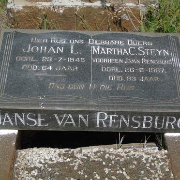 RENSBURG Johan L., Janse van 1881-1945 &amp; Martha C. STEYN 1884-1967