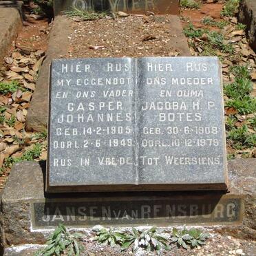 RENSBURG Casper Johannes, Jansen van 1905-1949 & Jacoba H.P. BOTES 1908-1979