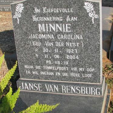 RENSBURG Jacomina Carolina, Janse van nee VAN DER NEST 1927-2004
