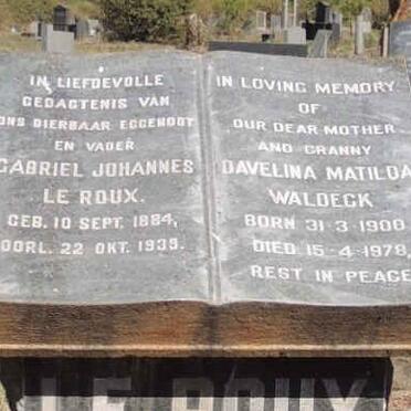 ROUX Gabriel Johannes, Le 1894-1939 &amp; Davelina Matilda, nee WALDECK 1900-1978