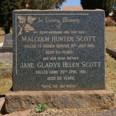 SCOTT Malcolm Hunter -1951 &amp; Jane Gladys Helen -1984