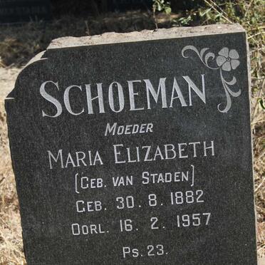 SCHOEMAN Maria Elizabeth nee VAN STADEN 1882-1957