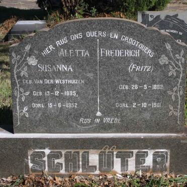 SCHLUTER Frederich 1882-1961 &amp; Aletta Susanna VAN DER WESTHUIZEN 1885-1952