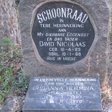SCHOONRAAD David Nicolaas 1923-1968 &amp; Susanna Hermiena JOOSTE 1927-1970
