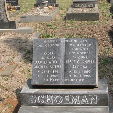 SCHOEMAN David Adolf Michal Botha 1894-1989 &amp; Elsje Cornelia Jacoba 1895-1984
