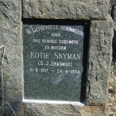 SNYMAN S.J. nee ERASMUS 1917-1954