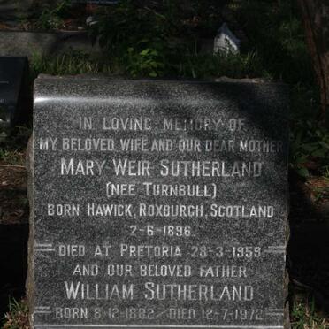 SUTHERLAND William 1882-1972 & Mary Weir TURNBULL 1896-1959
