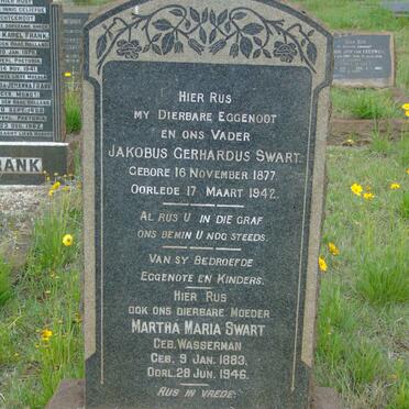 SWART Jakobus Gerhardus 1877-1942 &amp; Martha Maria WASSERMAN 1883-1946