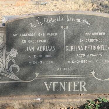 VENTER Jan Adriaan 1886-1960 & Gertina Petronella KRUGER 1890-1975