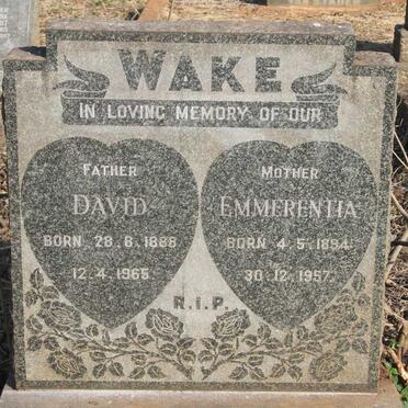WAKE David 1888-1965 & Emmerentia 1894-1957