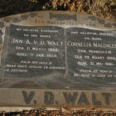 WALT Jan A., V.D. 1865-1955 & Cornelia Magdalena VERMEULEN 1889-1981