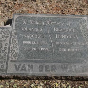 WALT Johannes Jacobus, van der 1883-1953 & Beatrice Hendrina VON ESSEN 1898-1965