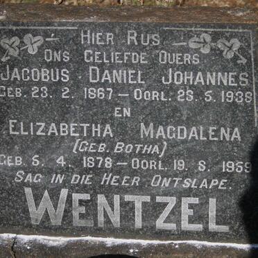 WENTZEL Jacobus Daniel Johannes 1867-1938 & Elizabetha Magdalena BOTHA  1878-1959