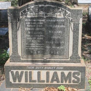 WILLIAMS Edward Godfrey -1944 & Esther Johanna KRUGER 1872-1957