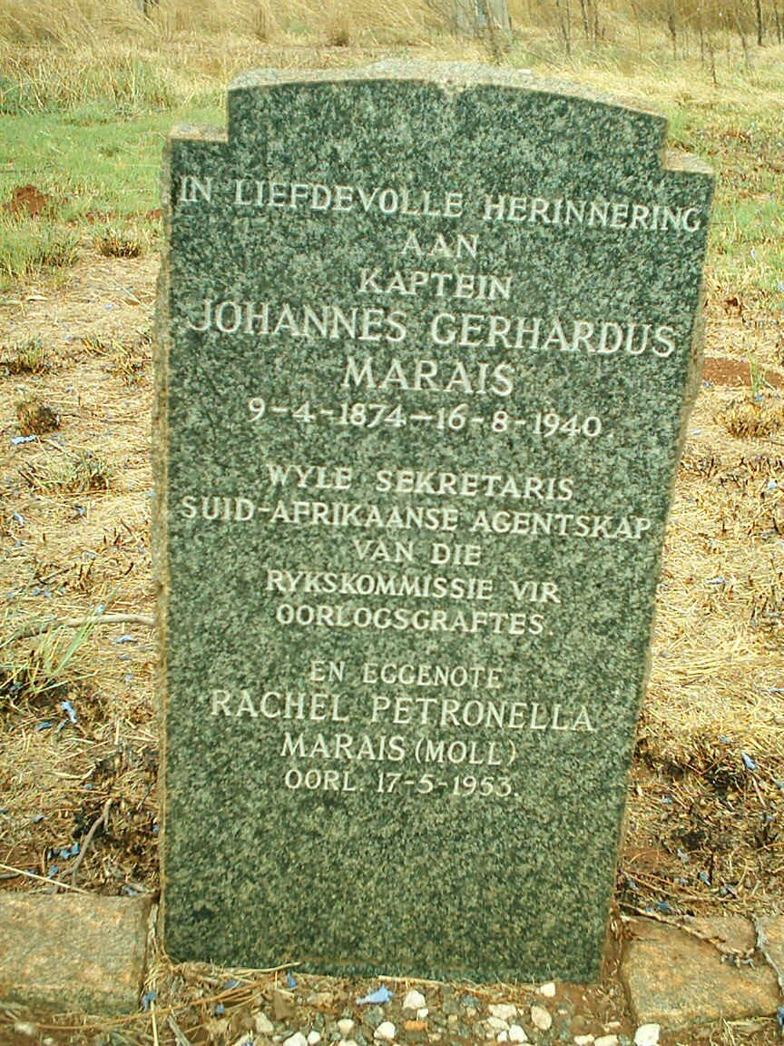 MARAIS Johannes Gerhardus 1874-1940 &amp; Rachel Petronella MOLL -1953