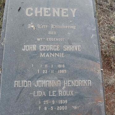 CHENEY John George Shrive 1916-1985 & Alida Johanna Hendrika LE ROUX 1939-2000