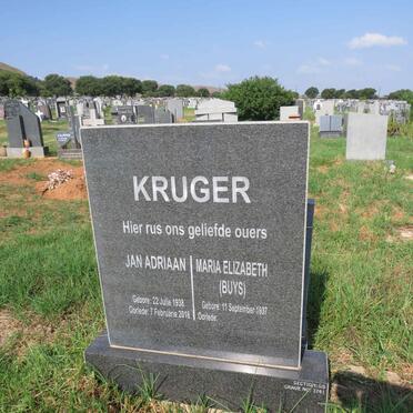 KRUGER Jan Adriaan 1938-2016 & Maria Elizabeth BUYS 1937- 