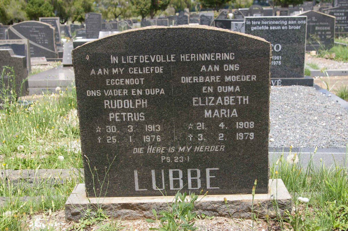 LUBBE Rudolph Petrus 1913-1976 &amp; Elizabeth Maria 1908-1979