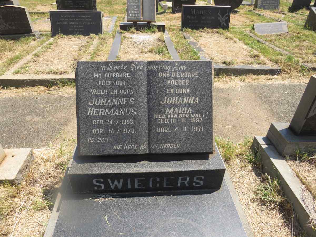 SWIEGERS Johannes Hermanus 1893-1970 & Johanna Maria VAN DER WALT 1897-1971