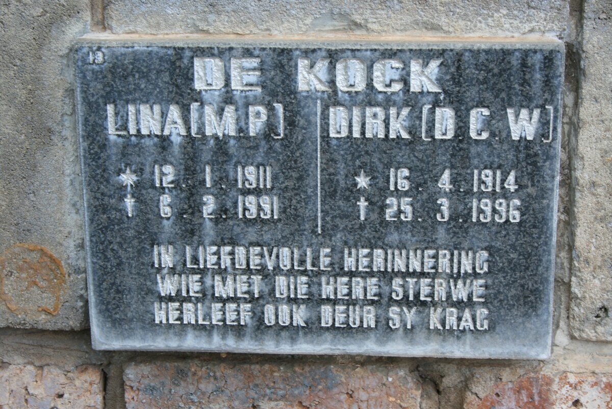KOCK D.C.W., de 1914-1996 &amp; M.P. 1911-1991