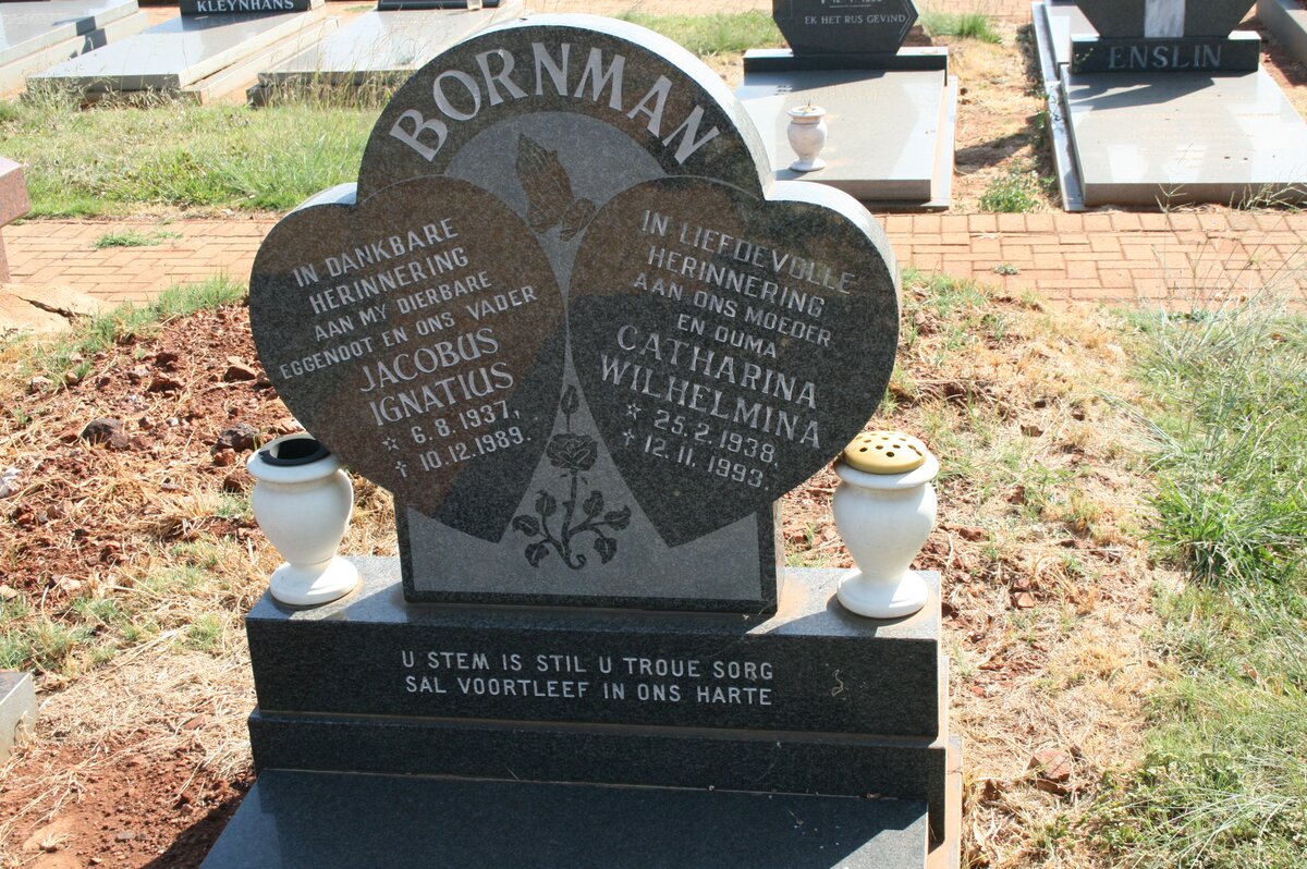 BORNMAN Jacobus Ignatius 1937-1989 &amp; Catharina Wilhelmina 1938-1993