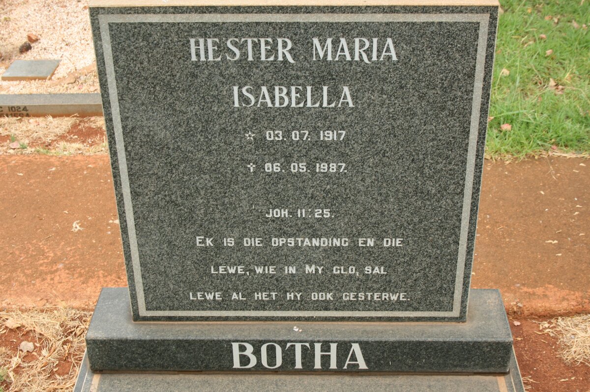 BOTHA Hester Maria Isabella 1917-1987