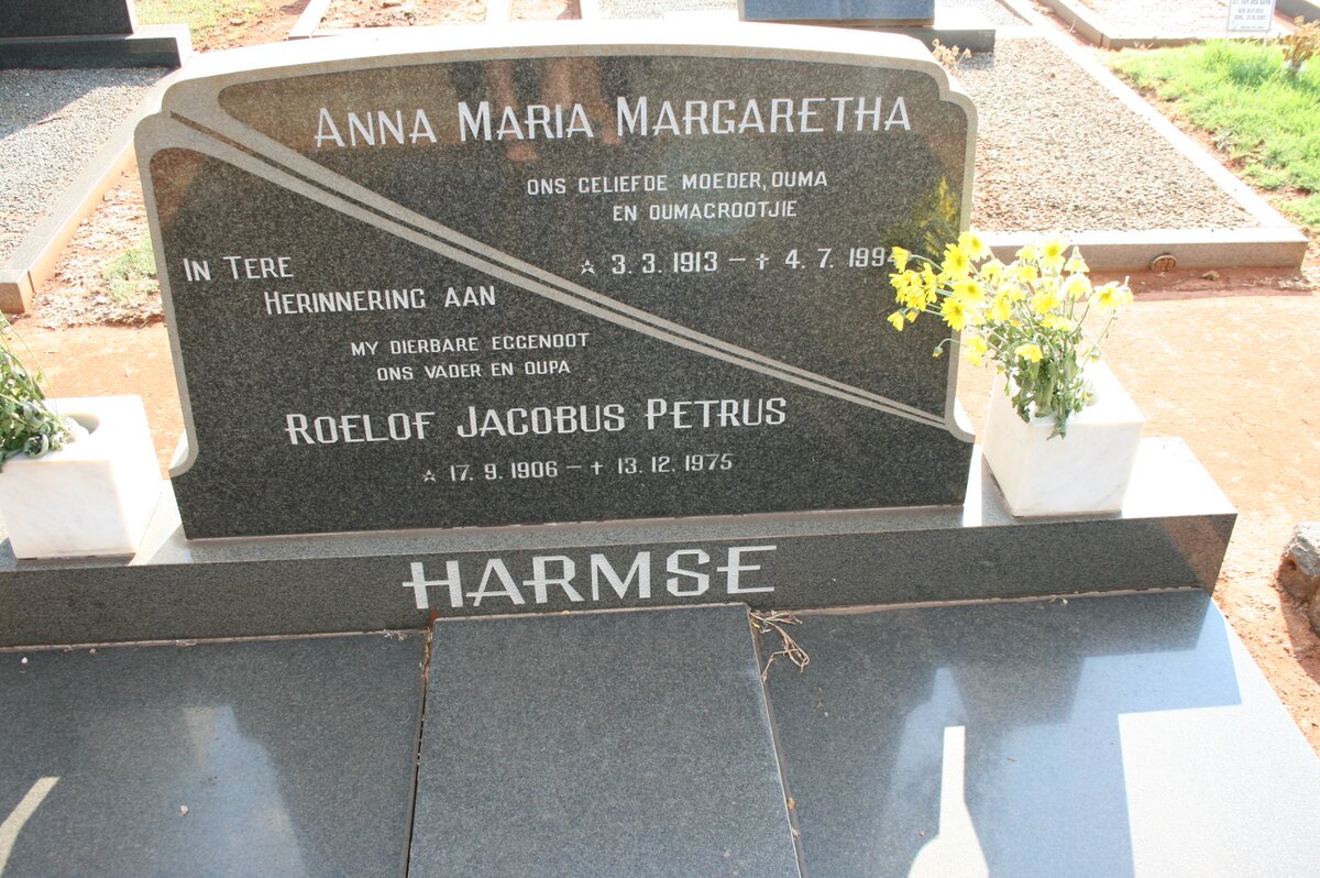 HARMSE Roelof Jacobus Petrus 1906-1975 &amp; Anna Maria Margaretha 1913-1994