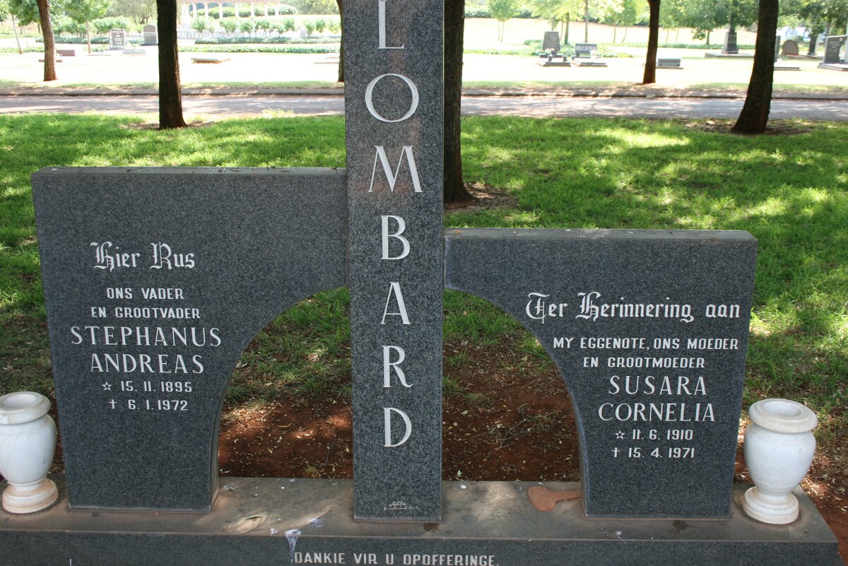 LOMBARD Stephanus Andreas 1895-1972 &amp; Susara Cornelius 1910-1971