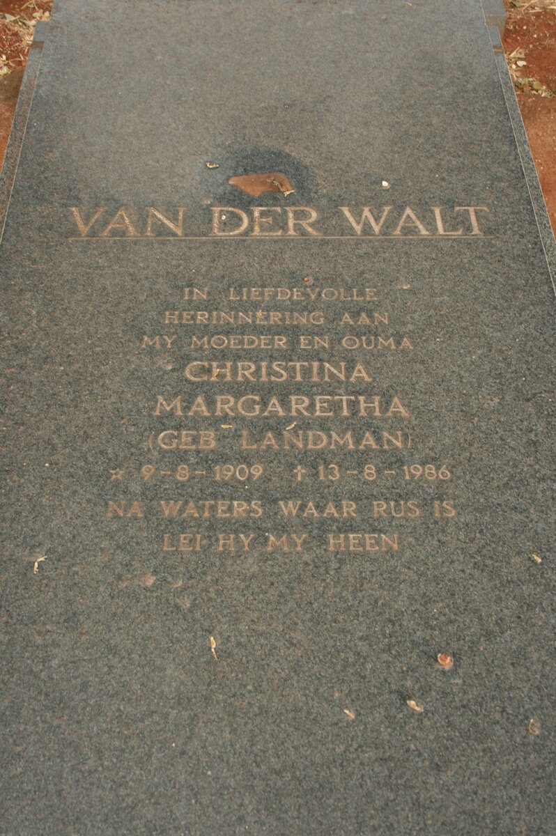 WALT Christina Margaretha, van der nee LANDMAN 1909-1986