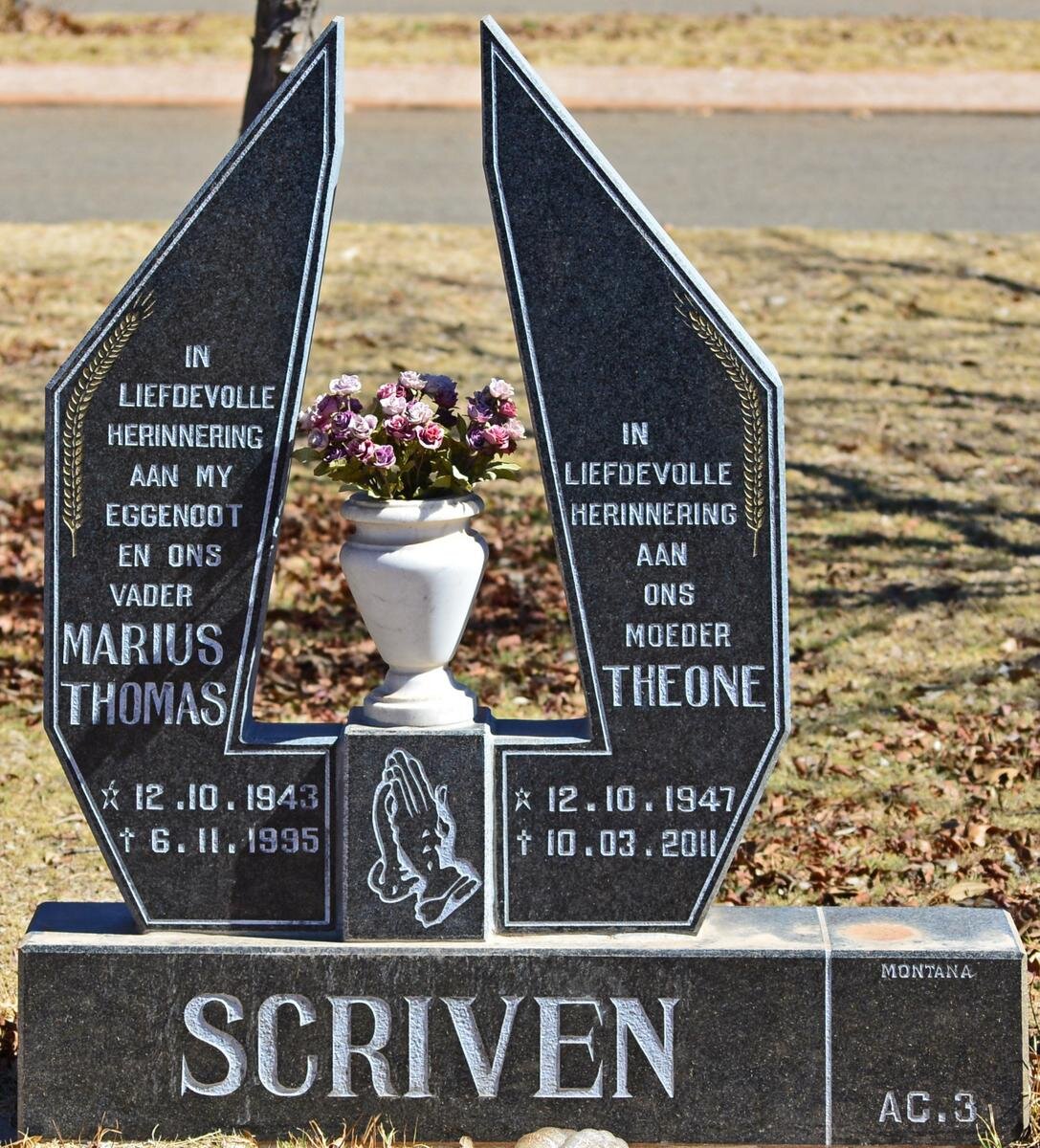 SCRIVEN Marius Thomas 1943-1995 &amp; Theone 1947-2011