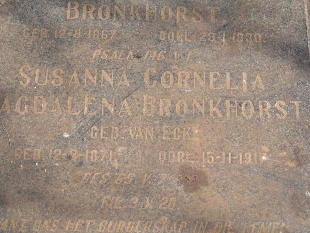 BRONKHORST Susanna Cornelia Magdalena  nee VAN ECK 1871-1917