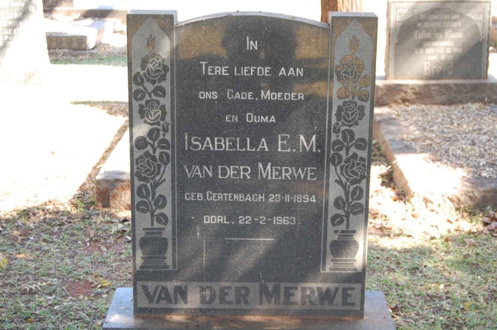 MERWE Isabella E.M., van der nee GERTENBACH 1894-1963