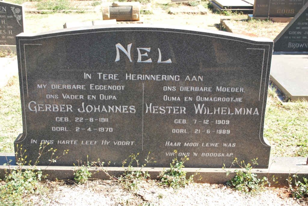 NEL Gerber Johannes 1911-1970 &amp; Hester Wilhelmina 1909-1989