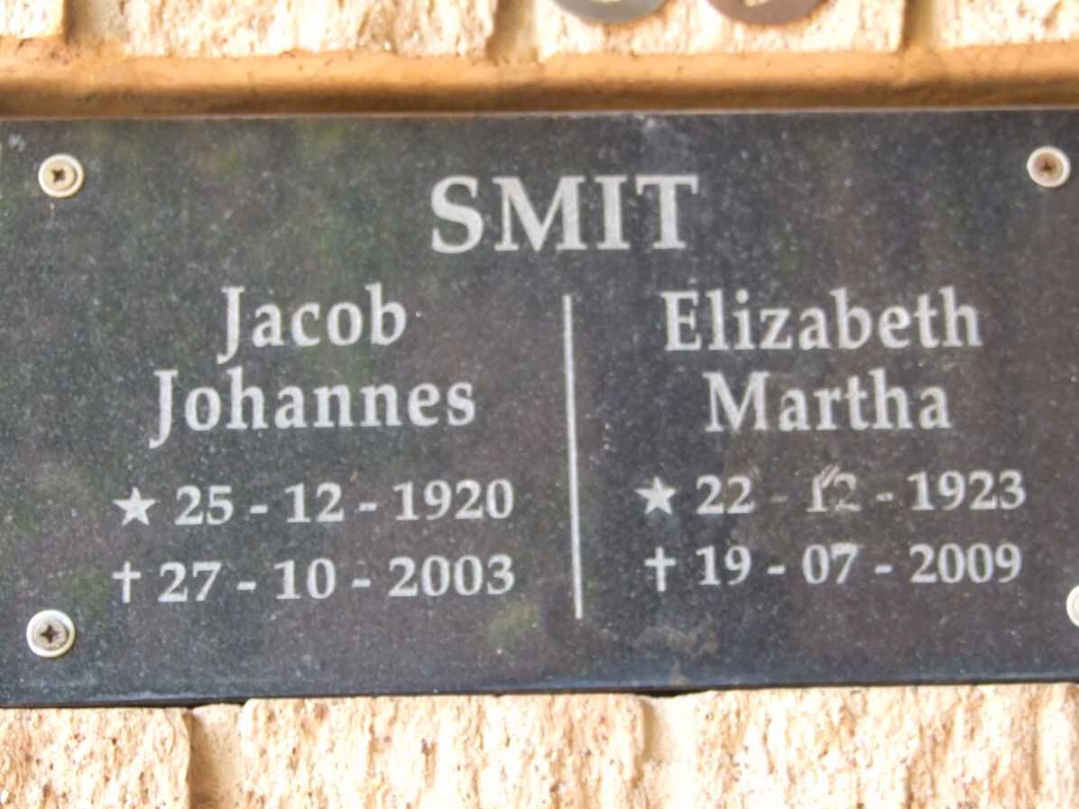 SMIT Jacob Johannes 1920-2003 &amp; Elizabeth Martha 1923-2009