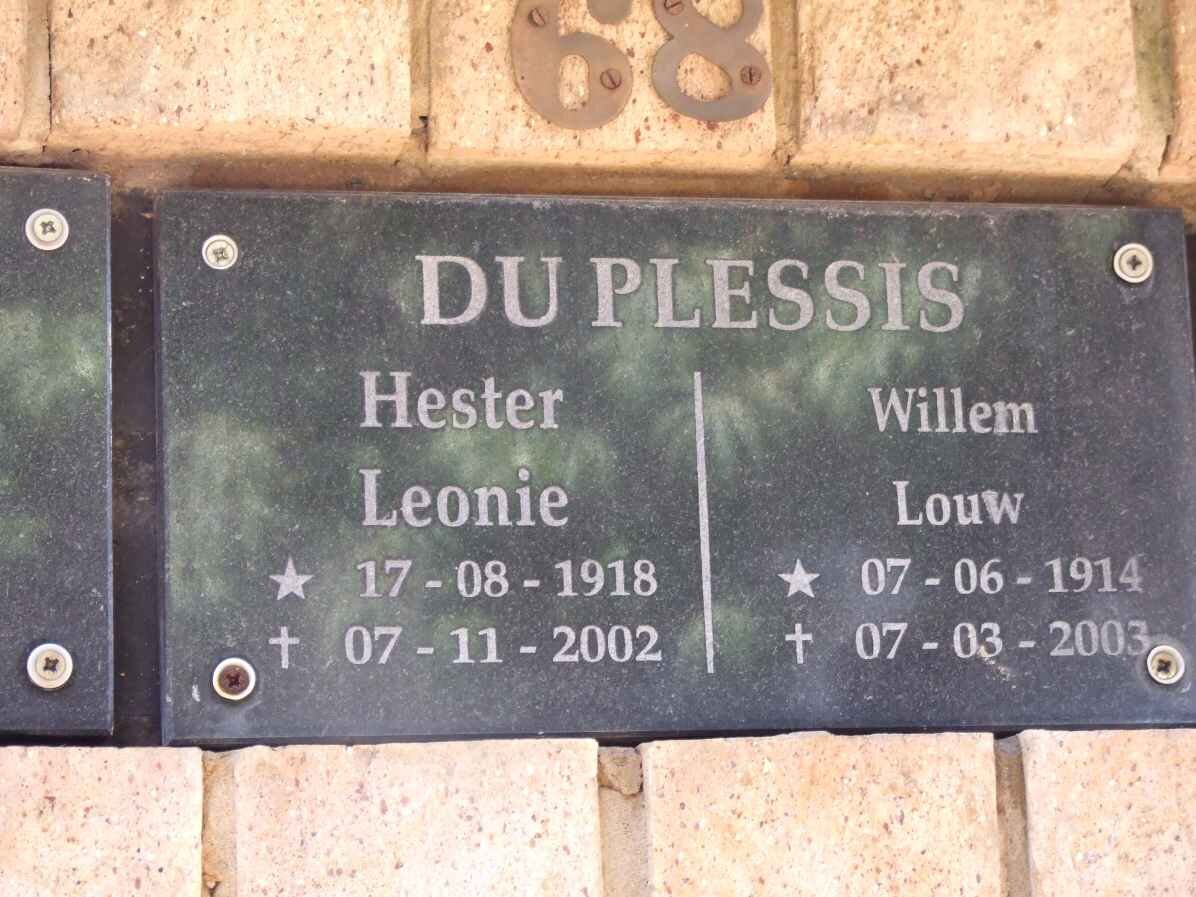 PLESSIS Willem Louw, du 1914-2003 &amp; Hester Leonie 1918-2002