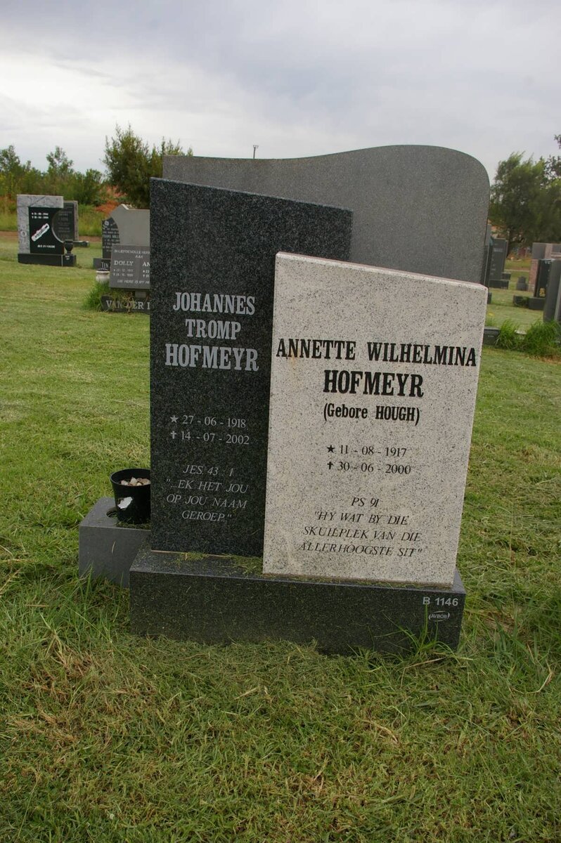 HOFMEYR Johannes Tromp 1918-2002 &amp; Annette Wilhelmina HOUGH 1917-2000