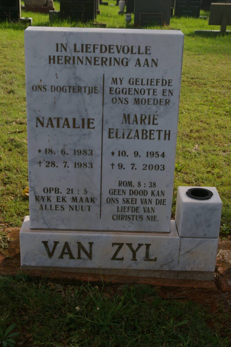 ZYL Marié Elizabeth, van 1954-2003 :: VAN ZYL Natalie 1983-1983