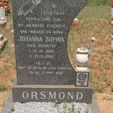 ORSMOND Johanna Sophia nee SCHOLTZ 1922-1982