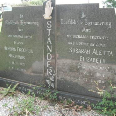 STANDER Hendrik Frederik Marthinus 1903-1991 &amp; Susarah Aletta Elizabeth SCHOEMAN 1906-1984