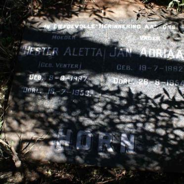 HORN Jan Adriaan 1882-1954 &amp; Hester Aletta VENTER 1887-1953
