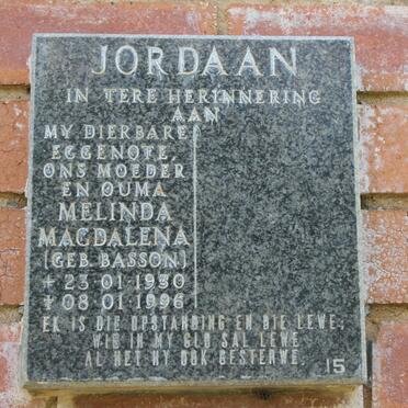 JORDAAN Melinda Magdalena nee BASSON 1950-1996