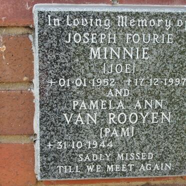 MINNIE Joseph Fourie 1952-1997 &amp; Pamela Ann VAN ROOYEN 1944-