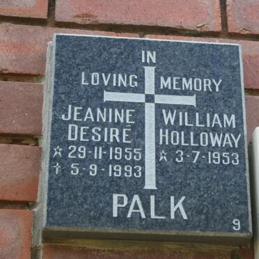 PALK William Holloway 1953- &amp; Jeannie Desiré 1955-1993
