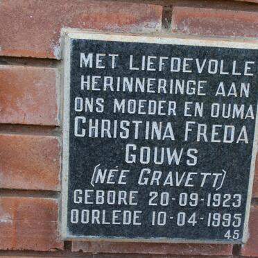 GOUWS Christina Freda nee GRAVETT 1923-1995