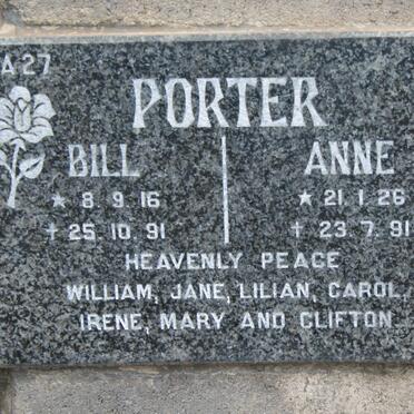 PORTER Bill 1916-1991 &amp; Anne 1926-1991