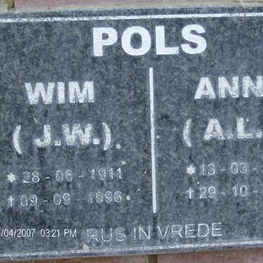 POLS J.W. 1911-1996 &amp; A.L.P. 1913-2002